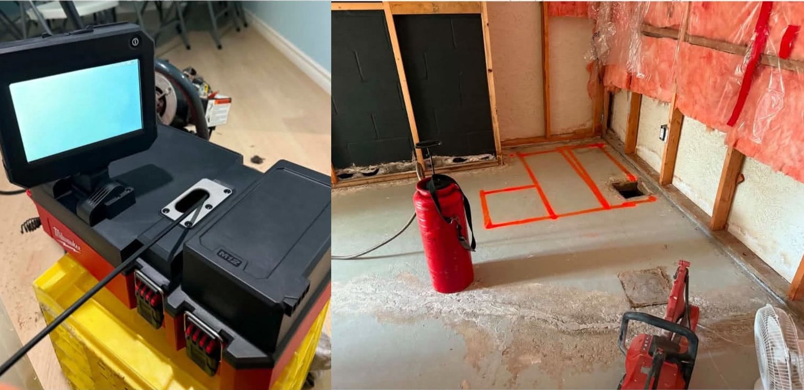 Drain camera equipment at a plumbing inspection inside a home