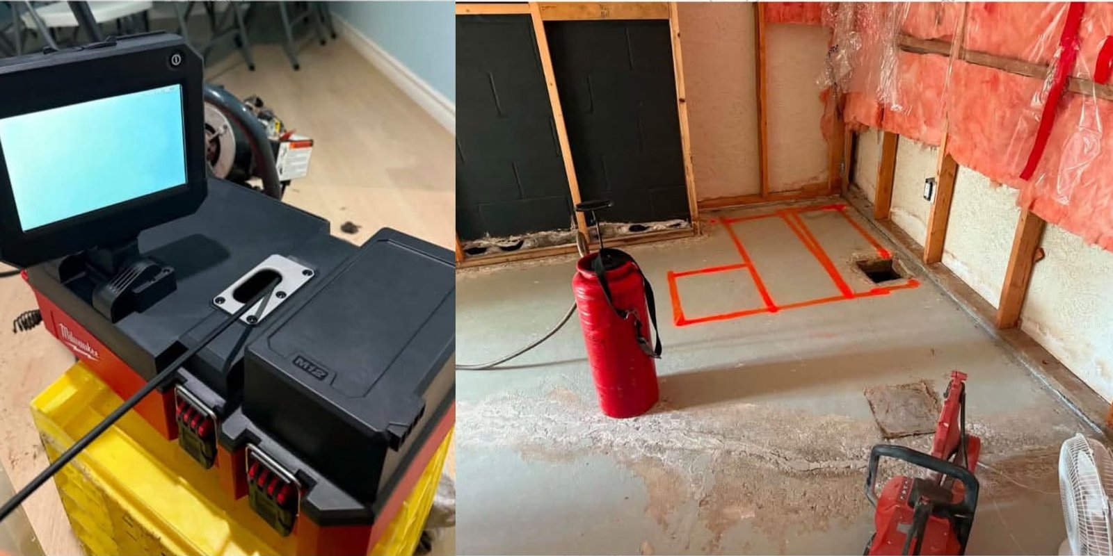 Drain camera equipment at a plumbing inspection inside a home